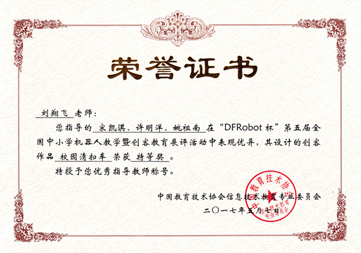 优秀指导老师荣誉 证书