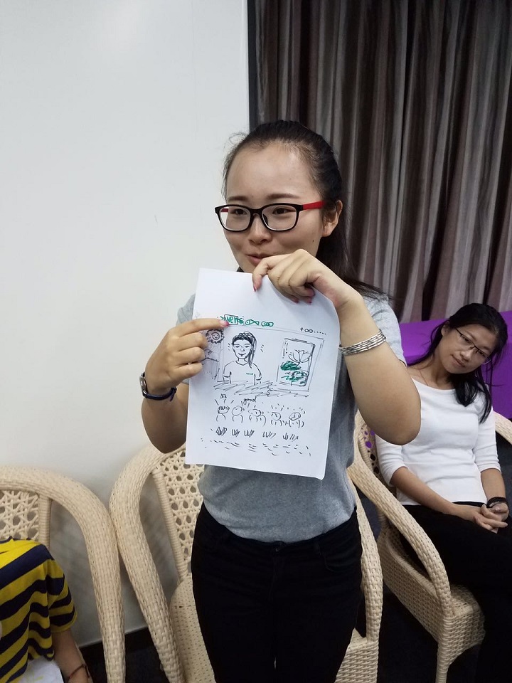 图为教师"自画像"自我介绍